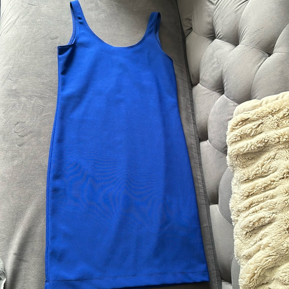 Royal blue ribbed mini tank bodycon dress